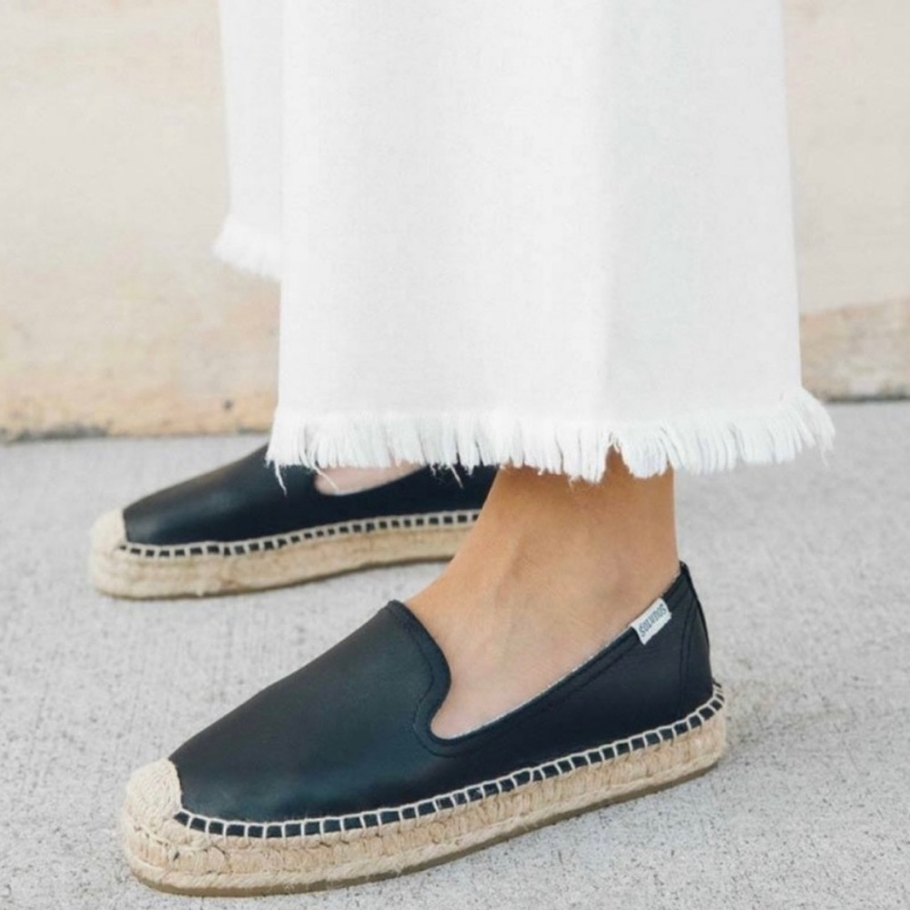 Soludos Black Leather Espadrille Size 8.5
